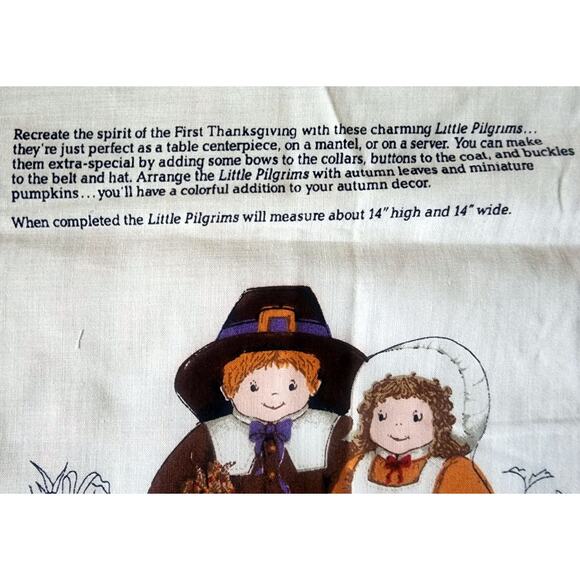 VTG Little Pilgrims Thanksgiving Table Centerpiece Pillow Craft Sewing Fabric - Picture 11 of 11